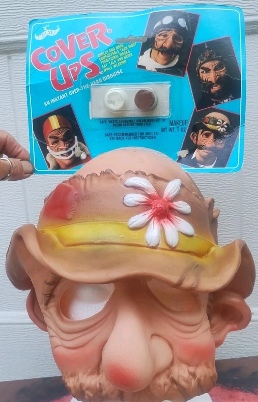 1985 Halloween Imagineering Half Mask Cosplay Old Man Hat Easy Costume Vintage